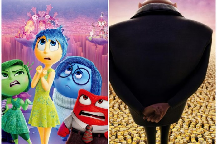 Desagrado, Alegría, Tristeza y Furia en "Intensa mente 2", y Gru, de espaldas, en la nueva de "Mi villano favorito". Fotos Archivo Clarín