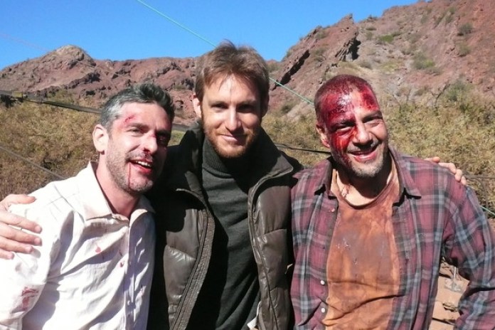 Con Leonardo Sbaraglia y Walter Donado, que no es actor, en el rodaje en Cafayate.