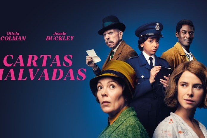 La película "Cartas Malvadas" tiene un elenco de lujo: Jessie Buckley, Olivia Colman, Timothy Spall y Gemma Jones. Foto de prensa